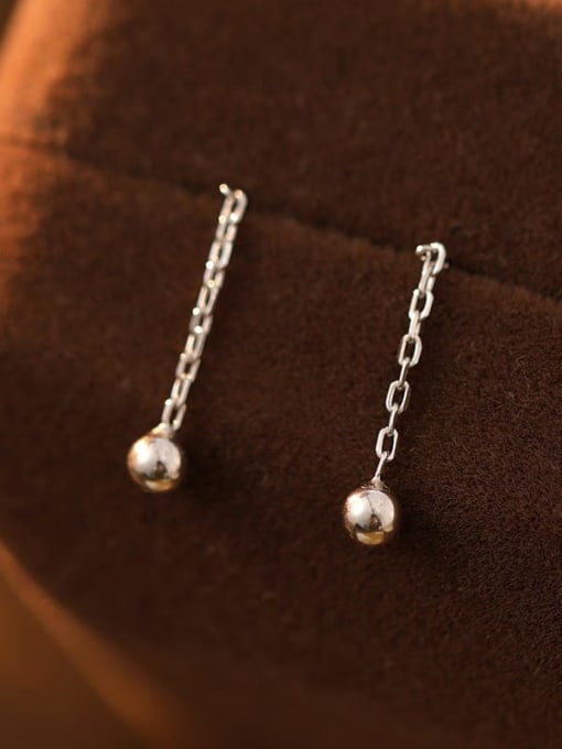 ES1200 【 Platinum 】 925 Sterling Silver Bead Tassel Minimalist Threader Earring