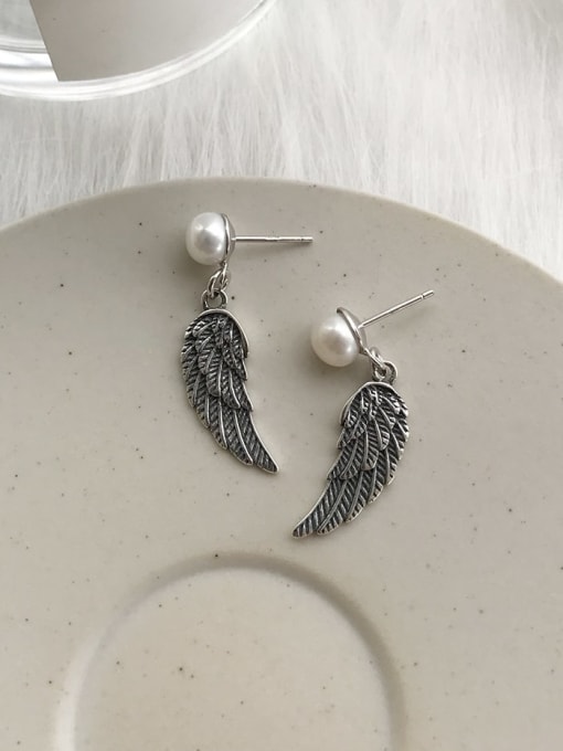 Boomer Cat 925 Sterling Silver Imitation Pearl White Leaf Vintage Drop Earring 0
