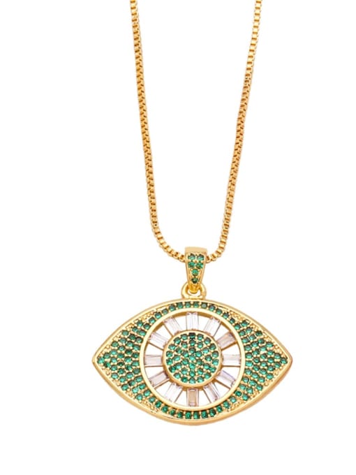 C (green) Brass Cubic Zirconia Evil Eye Vintage Pendant Necklace