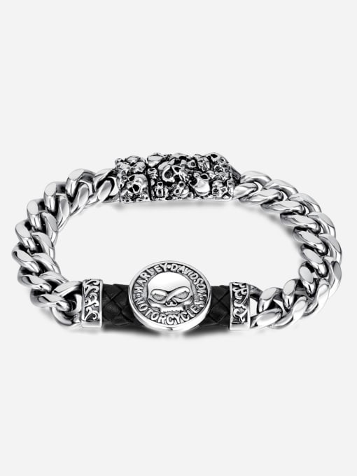 1338 steel bracelet steel color Titanium Steel Skull Hip Hop Link Bracelet