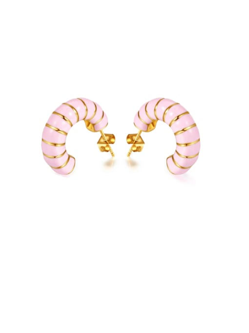 822 steel earrings pink Titanium Steel Enamel Geometric Minimalist Stud Earring