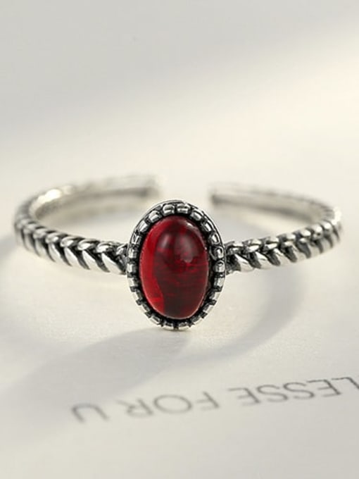 Red 10H04 925 Sterling Silver Oval synthetic crystal Vintage Solitaire Ring