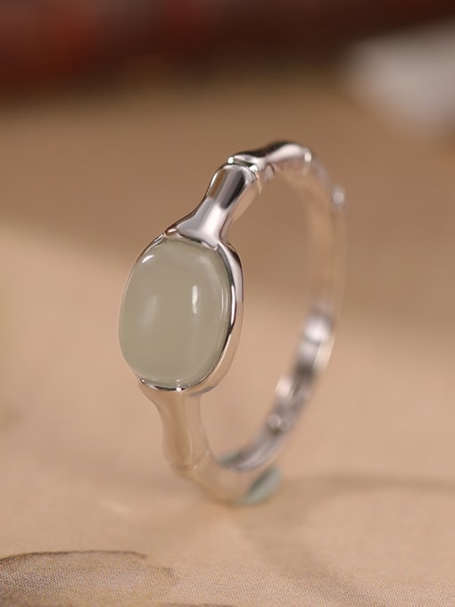 White jade silver 925 Sterling Silver Jade Geometric Vintage Band Ring