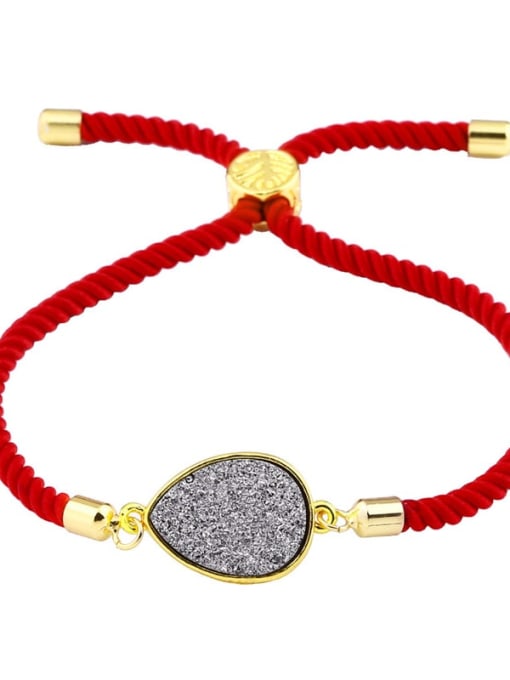 Red rope grey Leather Geometric Minimalist Adjustable Bracelet