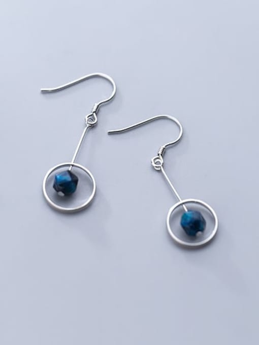 Rosh 925 Sterling Silver Tiger Eye Blue Geometric Trend Hook Earring 3