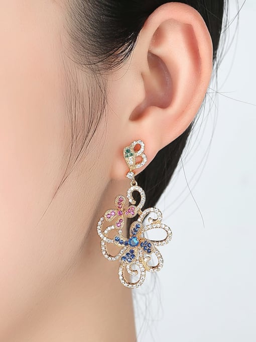 BLING SU Copper Cubic Zirconia Flower Luxury Chandelier Earring 1