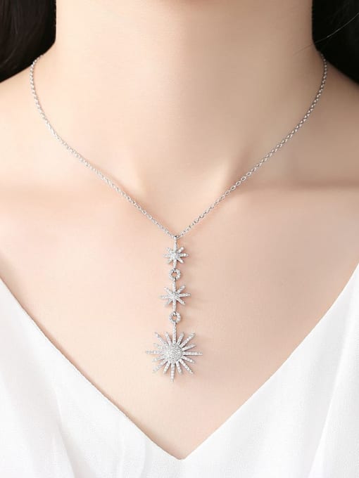 BLING SU Copper Cubic Zirconia Flower Dainty Lariat Necklace 1