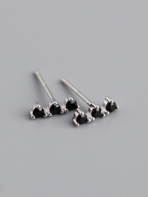 Black stone (Platinum) 925 Sterling Silver Cubic Zirconia Geometric Vintage Stud Earring