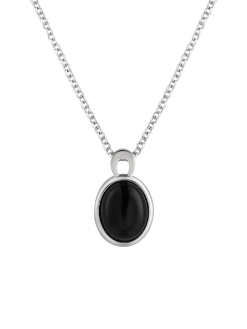 black Agate 925 Sterling Silver Carnelian Geometric Vintage Necklace