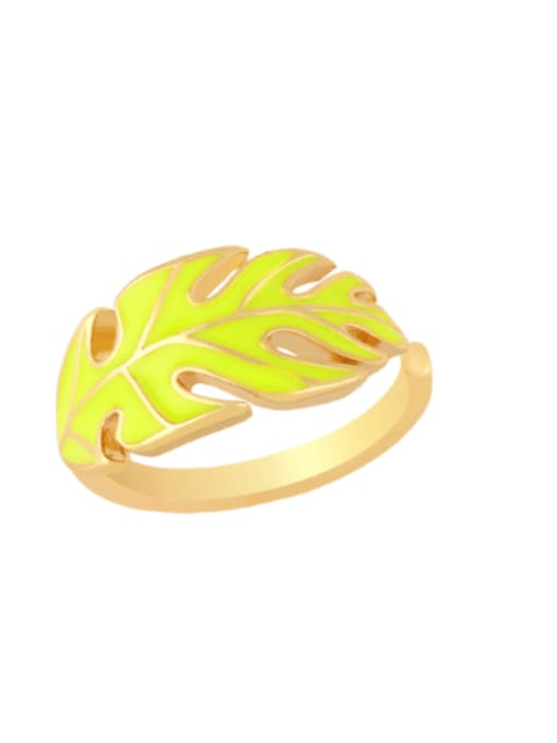 yellow Brass Enamel Tree Hip Hop Band Ring