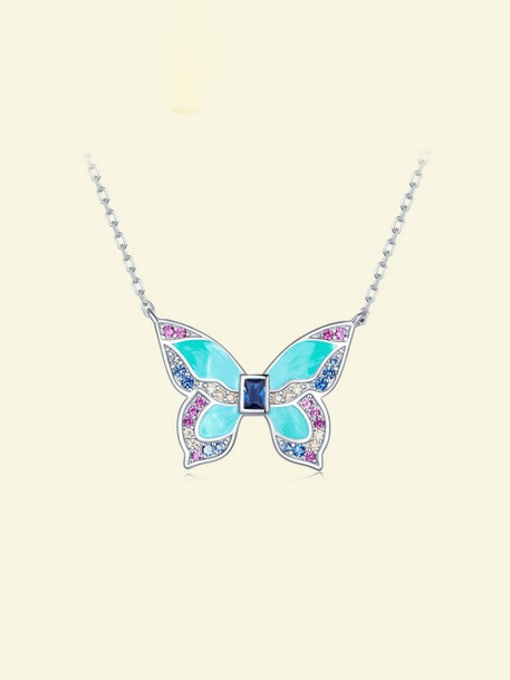 Jare 925 Sterling Silver Cubic Zirconia Enamel Butterfly Classic Necklace 0