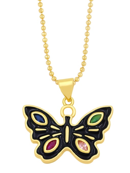 black Brass Rhinestone Enamel Butterfly Minimalist Necklace