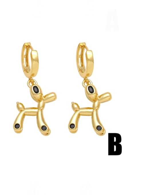 B Brass Cubic Zirconia Dog Cute Huggie Earring
