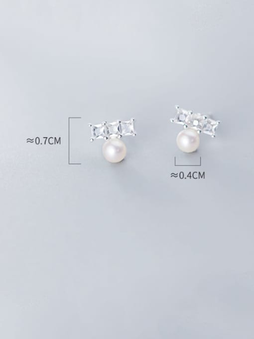 Rosh 925 Sterling Silver Imitation Pearl White Bowknot Minimalist Stud Earring 3