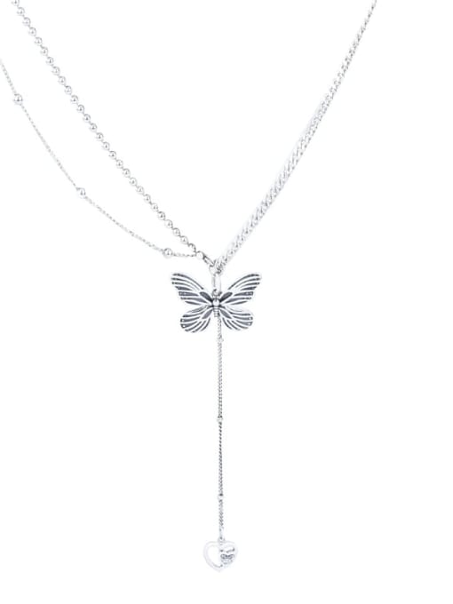 Butterfly Pendant retro Necklace 925 Sterling Silver Butterfly Vintage Tassel Lariat Necklace