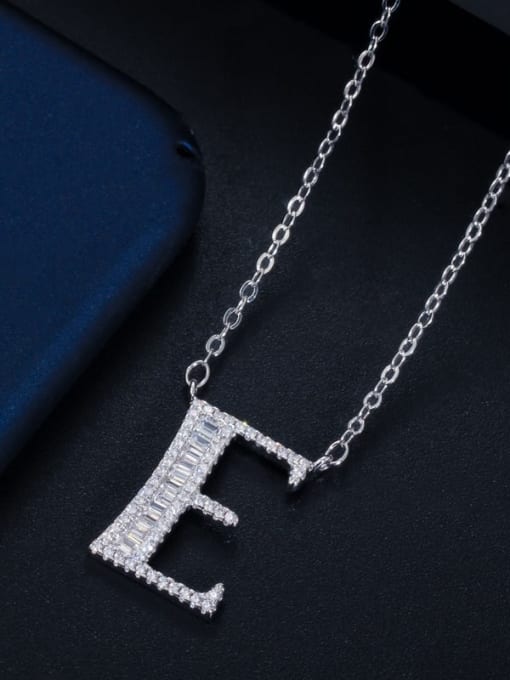 Letter E with chain Copper Cubic Zirconia Message Minimalist letter pendant Necklace