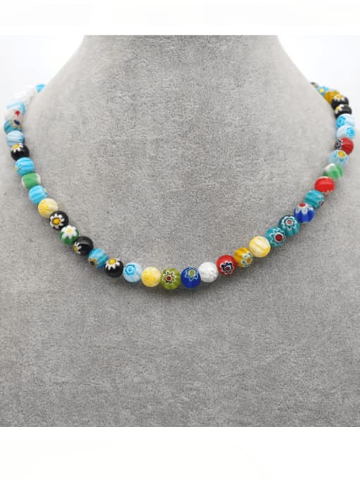 Roxi Stainless steel Glass Stone Multi Color Round Bohemia Necklace 1