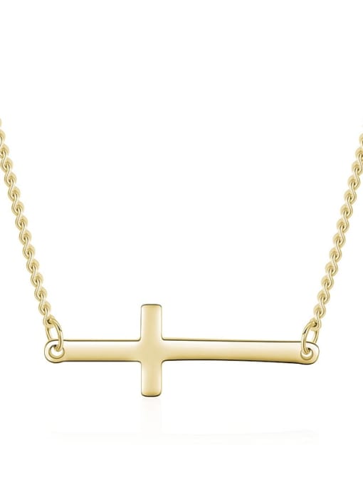 golden 925 Sterling Silver Smooth Cross Minimalist Pendant Necklace