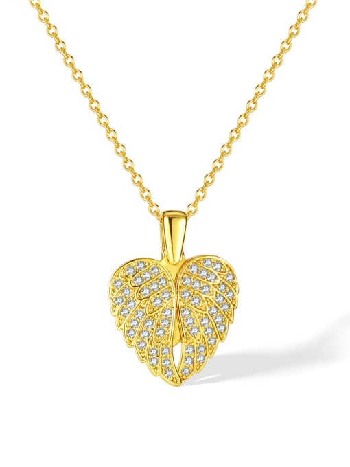 GDX122 Steel Chain Copper Pendant Gold Brass Cubic Zirconia Wing Minimalist Heart Pendant Necklace