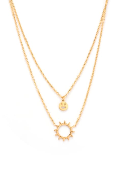 Golden Titanium Hollow Sun Smiley Classic Multi Strand Necklace