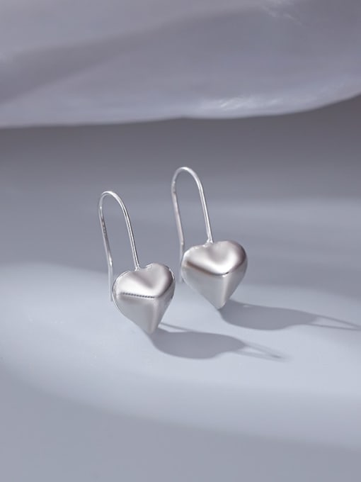 ES2282 platinum 925 Sterling Silver Heart Minimalist Hook Earring