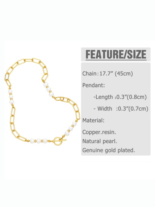 CC Brass Imitation Pearl Geometric Hip Hop Hollow Chain Necklace 2