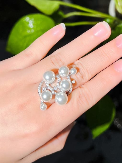 L.WIN Brass Imitation Pearl Flower Luxury Band Ring 1