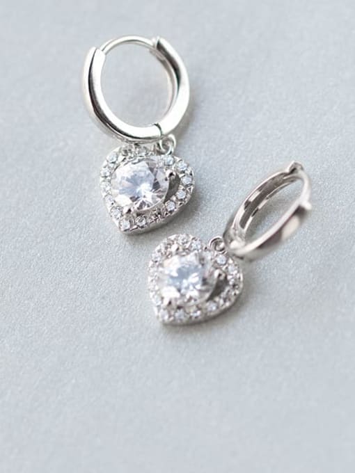 Rosh 925 Sterling Silver Cubic Zirconia White Heart Cute Huggie Earring