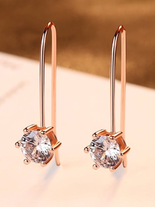 Rose gold 17e11 925 Sterling Silver  Hexagon Cubic Zirconia  Minimalist Hook Earring