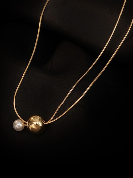 A TEEM Titanium Steel Imitation Pearl Tassel Minimalist Lariat Necklace 3