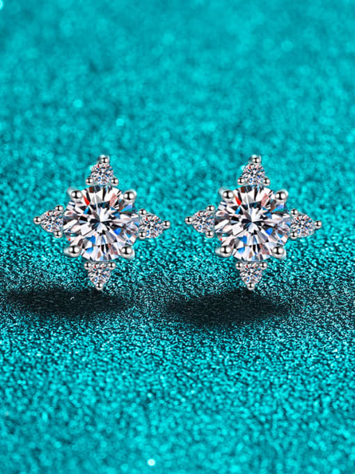 A pair of 1 carat (50 points each) 925 Sterling Silver Moissanite Flower Classic Stud Earring