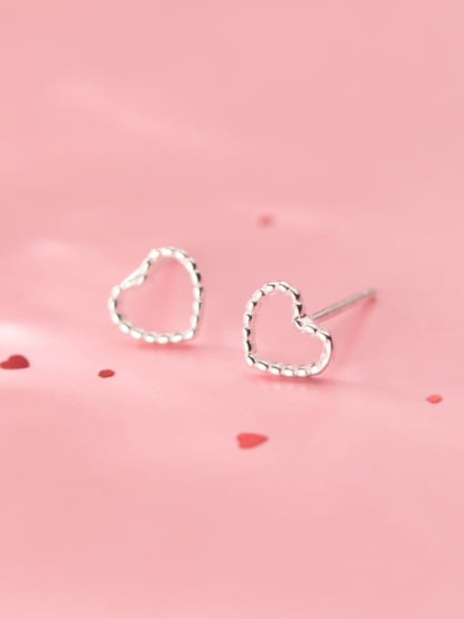 Rosh 925 Sterling Silver With Platinum Plated Cute  Hollow Heart Stud Earrings 1