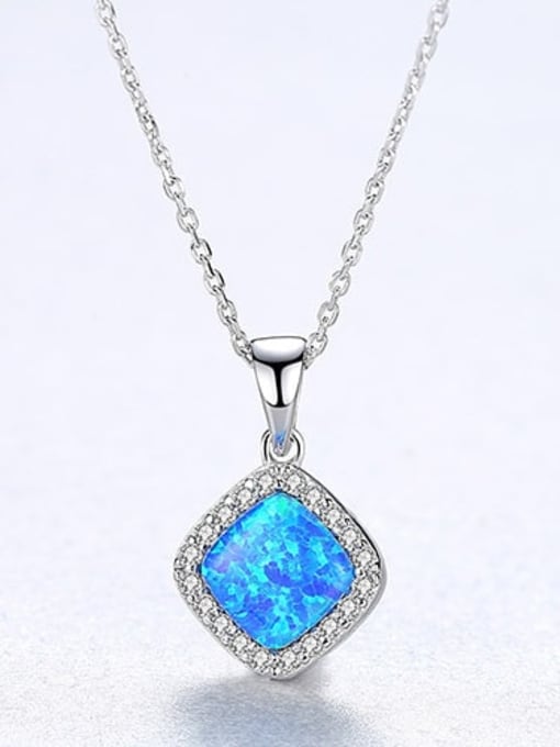 Blue 20F05 925 Sterling Silver Opal Multi Color Simple square pendant  Necklace