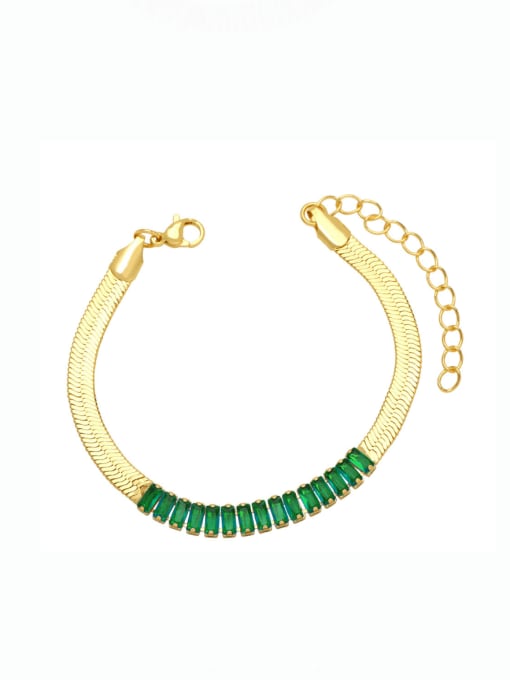 green Brass Cubic Zirconia Geometric Vintage Snake Bone Chain Bracelet