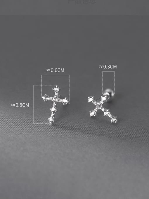 Rosh 925 Sterling Silver Cubic Zirconia Cross Minimalist Stud Earring 3