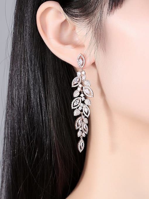 BLING SU Brass Cubic Zirconia Leaf Statement Cluster Earring 1