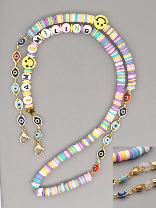 RT N200007B Stainless steel Multi Color Polymer Clay Smiley Bohemia Beaded  Hand-woven Necklace