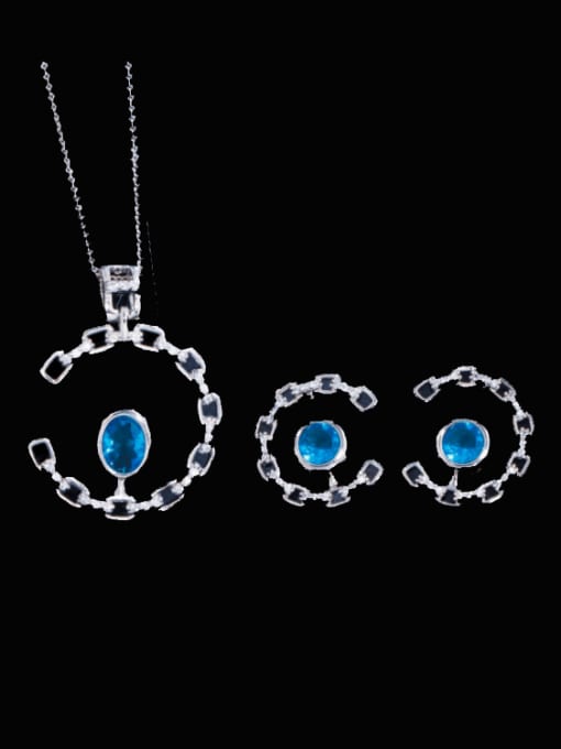 royal blue Brass Cubic Zirconia Luxury Oval Earring and Necklace Set