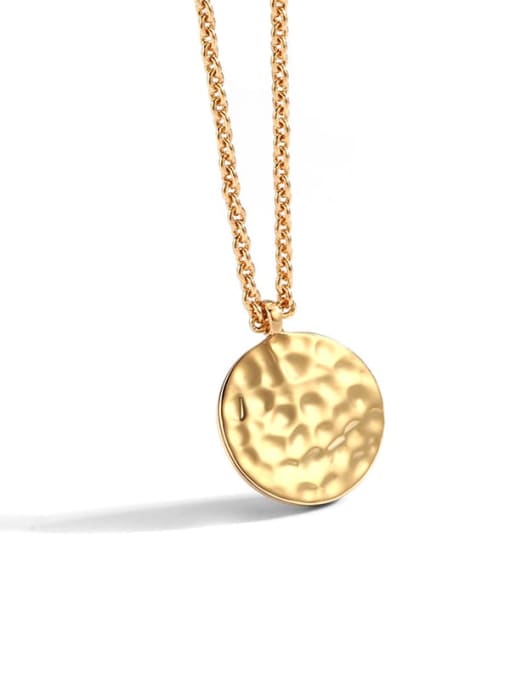 Gold hammered Round Coin Necklace Brass Rhinestone Geometric Minimalist Necklace