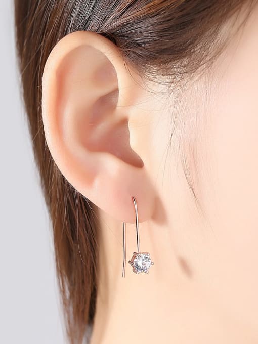 CCUI 925 Sterling Silver  Hexagon Cubic Zirconia  Minimalist Hook Earring 1