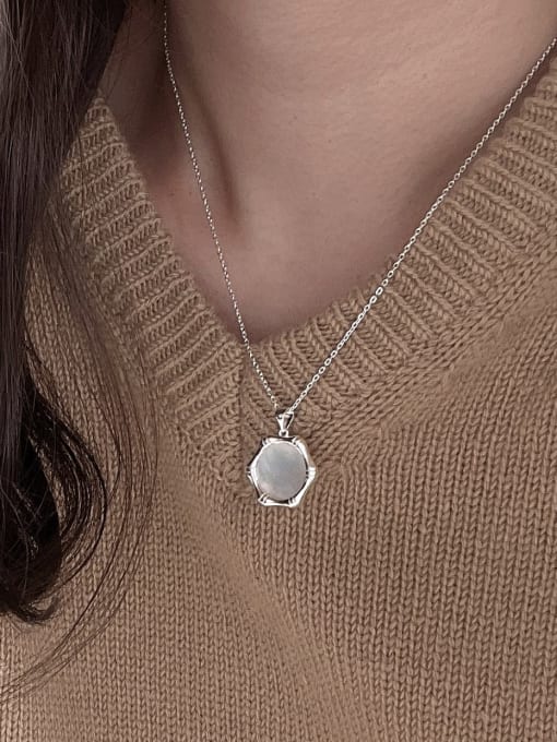 Boomer Cat 925 Sterling Silver Shell Hexagon Minimalist Necklace 1