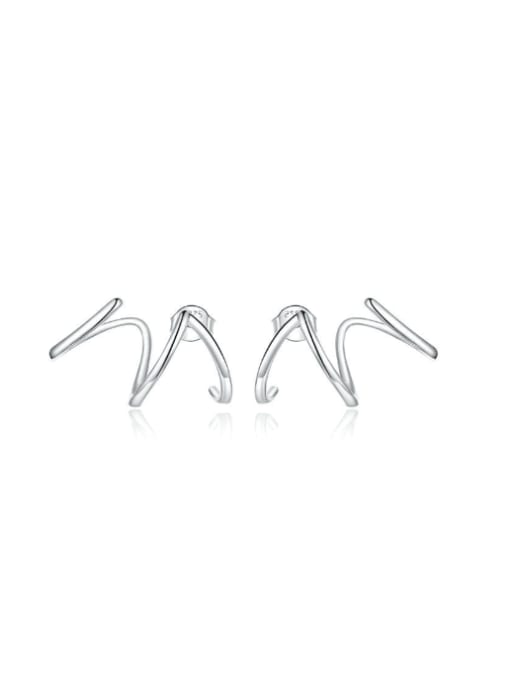 silvery 925 Sterling Silver Line Geometric Minimalist Stud Earring