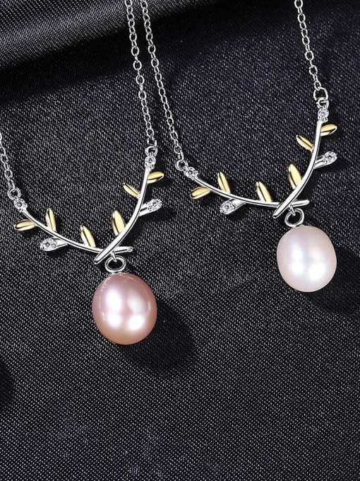 CCUI 925 Sterling Silver Imitation Pearl Leaf Minimalist Necklace 2