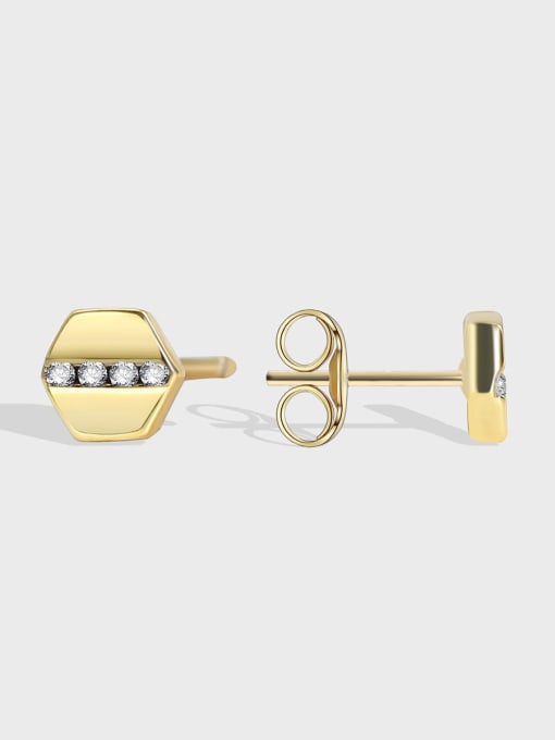 CHARME Brass Rhinestone Hexagon Minimalist Stud Earring 0