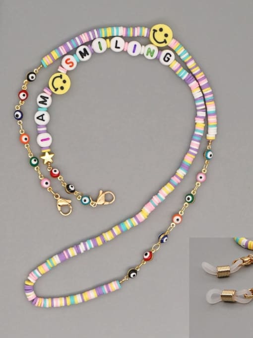 RT N200008A Stainless steel Multi Color Polymer Clay Smiley Bohemia Beaded  Hand-woven Necklace