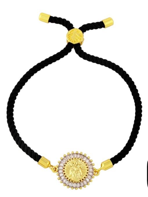 Black rope C Brass Cubic Zirconia Religious Vintage Woven Bracelet