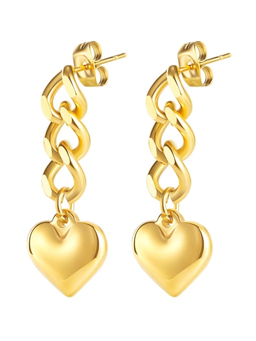 721 gold Titanium Steel Heart Minimalist Hollow  Chain  Drop Earring