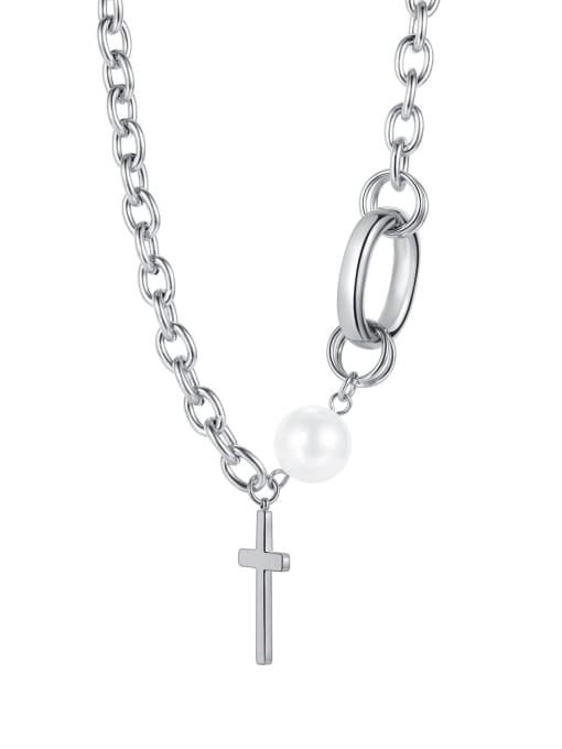 Open Sky Titanium Steel Cross Hip Hop Asymmetric chain  Necklace 0