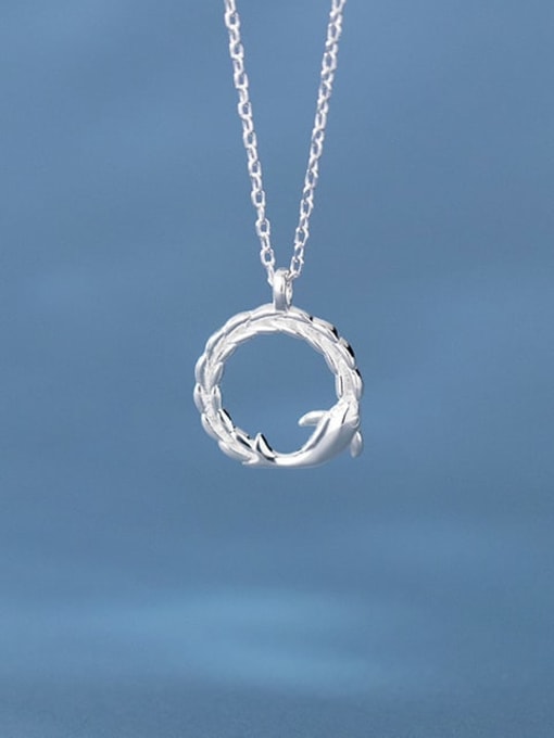 Rosh 925 Sterling Silver Hollow Round Dolphin Cute Pendant Necklace 0