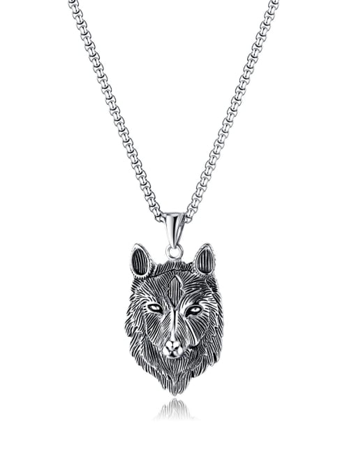 2187 pendant ++with pearl chain 4mm*70cm Titanium Steel Lion Hip Hop Necklace